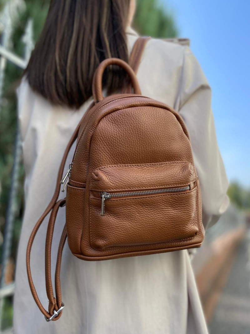 Brown women's backpack leather, elegant classic small roomy for work Konopka Shoes