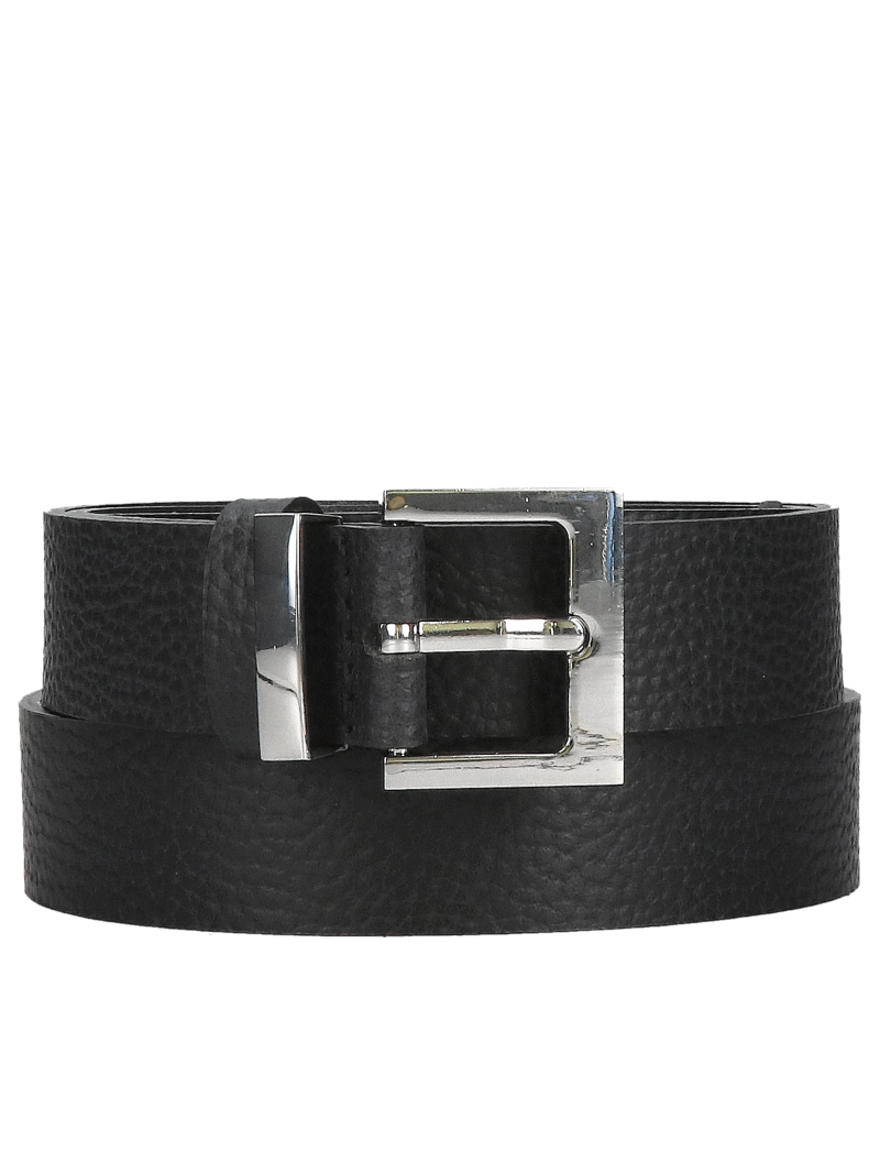 Black leather women's belt with silver buckle Konopka Shoes