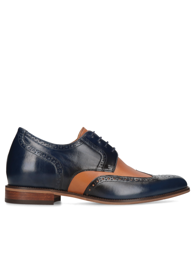 Granatowo-brązowe derby podwyższające Luis +7 cm, Conhpol, Konopka Shoes