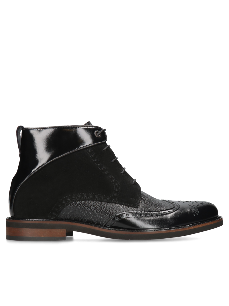 Czarne trzewiki podwyższające Brus II +7 cm, Conhpol, Konopka Shoes