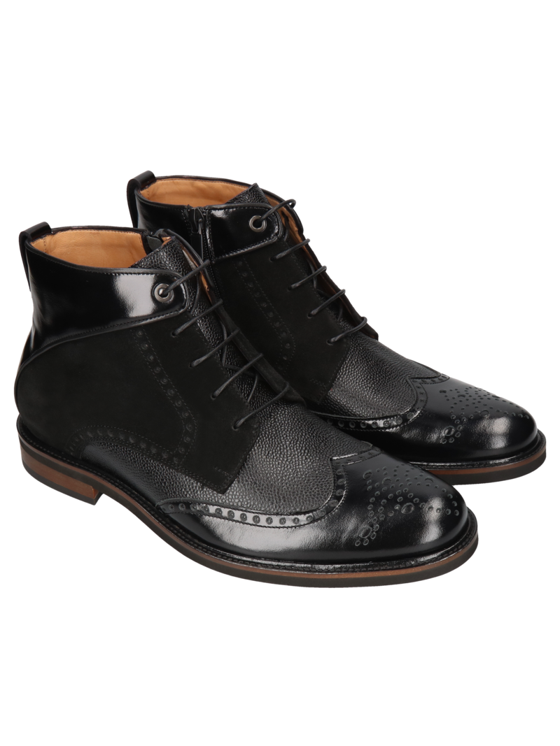 Czarne trzewiki podwyższające Brus II +7 cm, Conhpol, Konopka Shoes