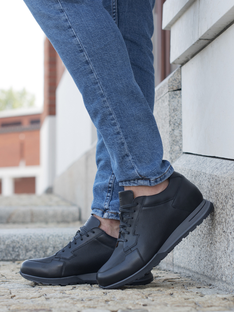 Czarne sneakersy podwyższające Cyrus +7 cm, Conhpol Dynamic, Konopka Shoes