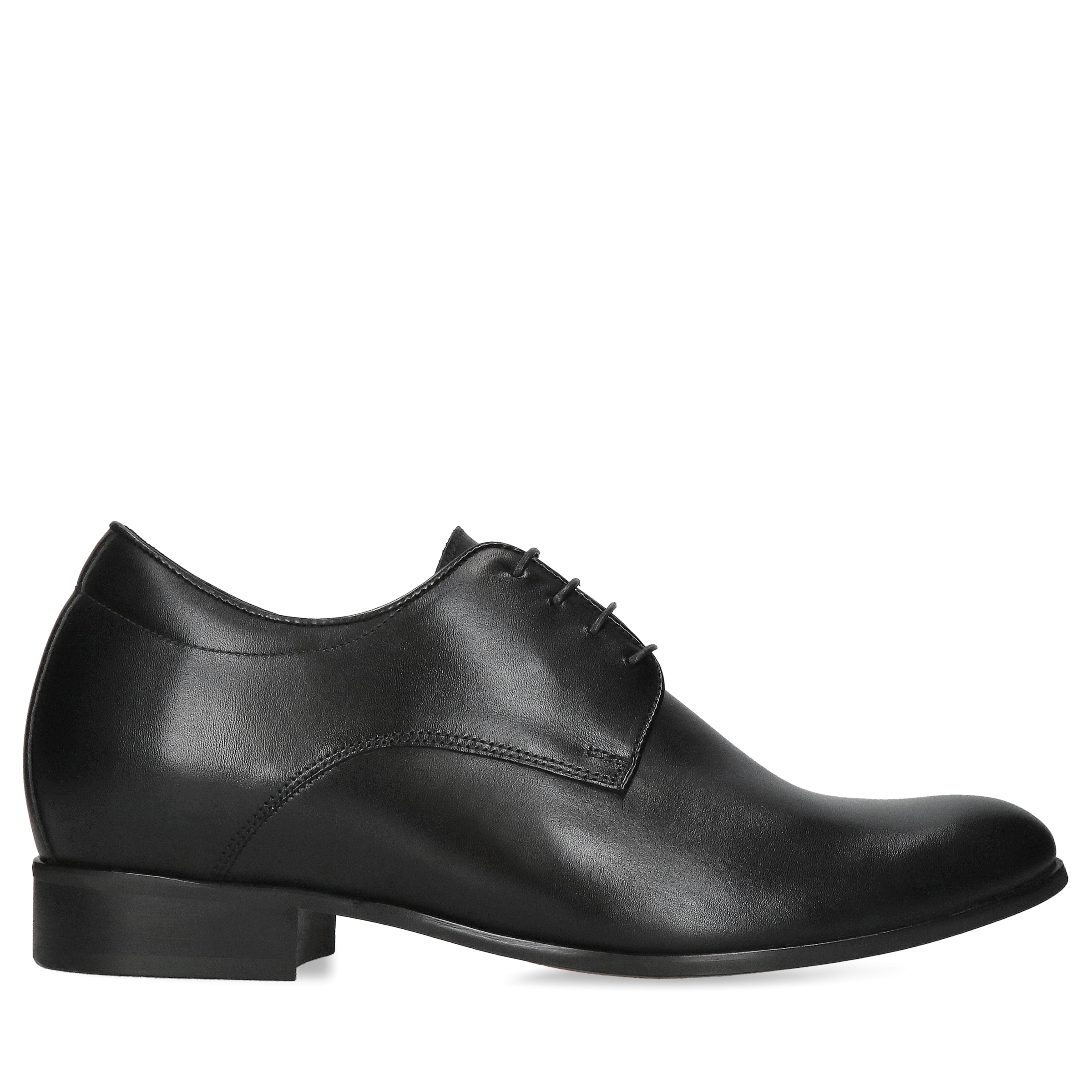 Buty podwyższające czarne męskie, eleganckie derby, skóra licowa, buty do ślubu, Conhpol, Konopka Shoes Buty podwyższające czarn