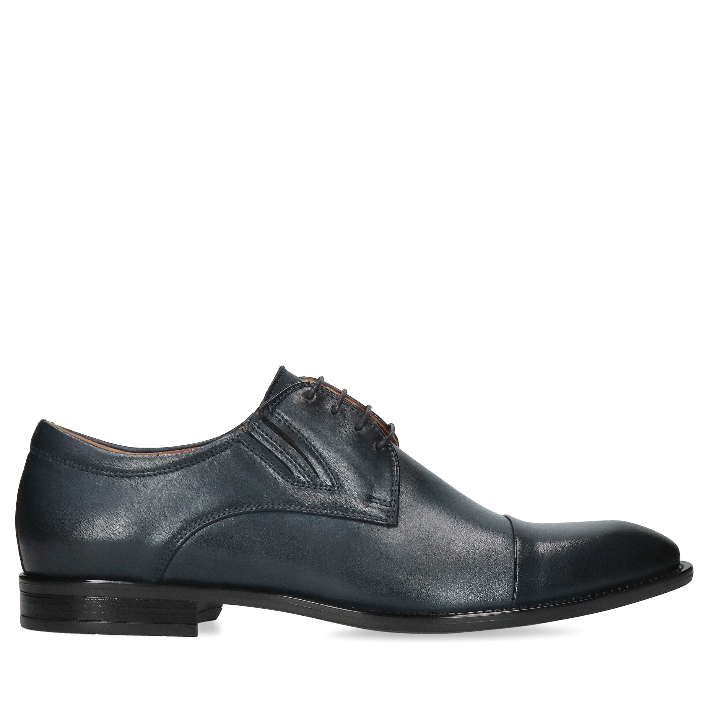 Męskie buty granatowe, eleganckie derby, skóra licowa, Conhpol, Konopka Shoes