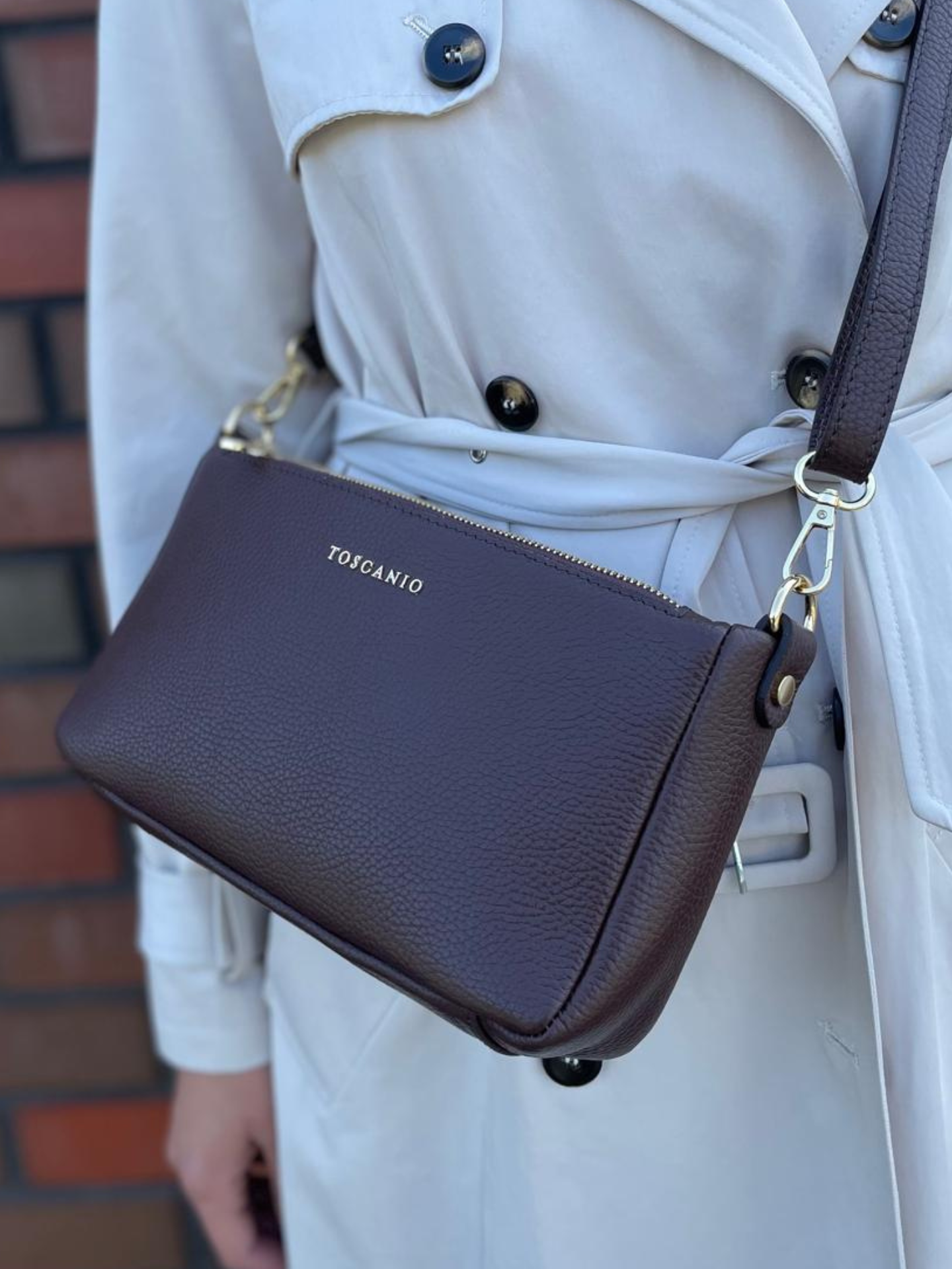 Brązowa mała torebka damska skórzana na ramię elegancka torebka crossbody Konopka Shoes